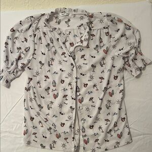 Emily Daniels Tropical Print Ruffle Top